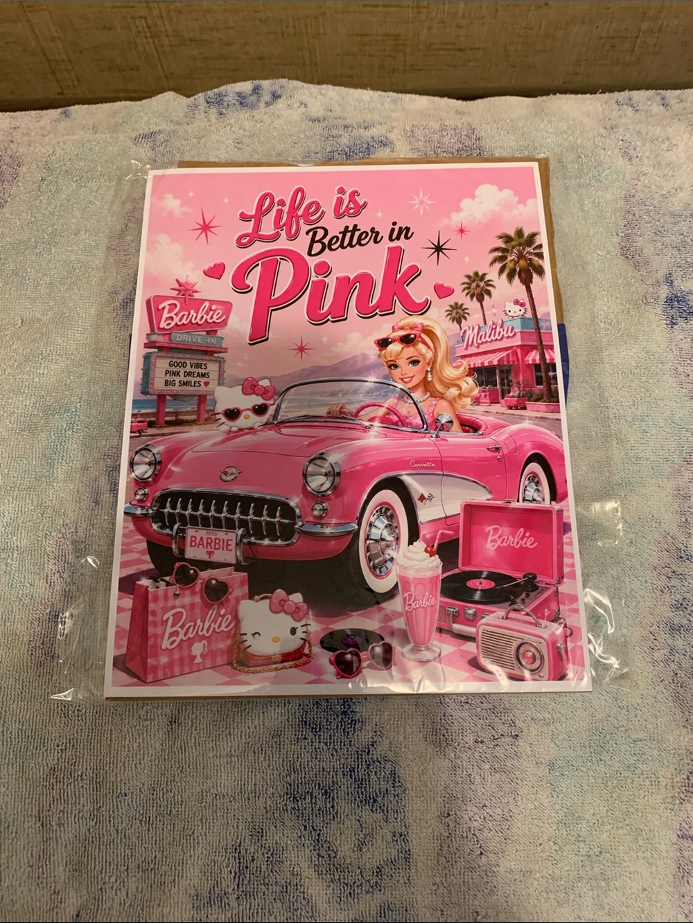 Inspired by Barbie AI print.  Pink Retro Convertible corvette.